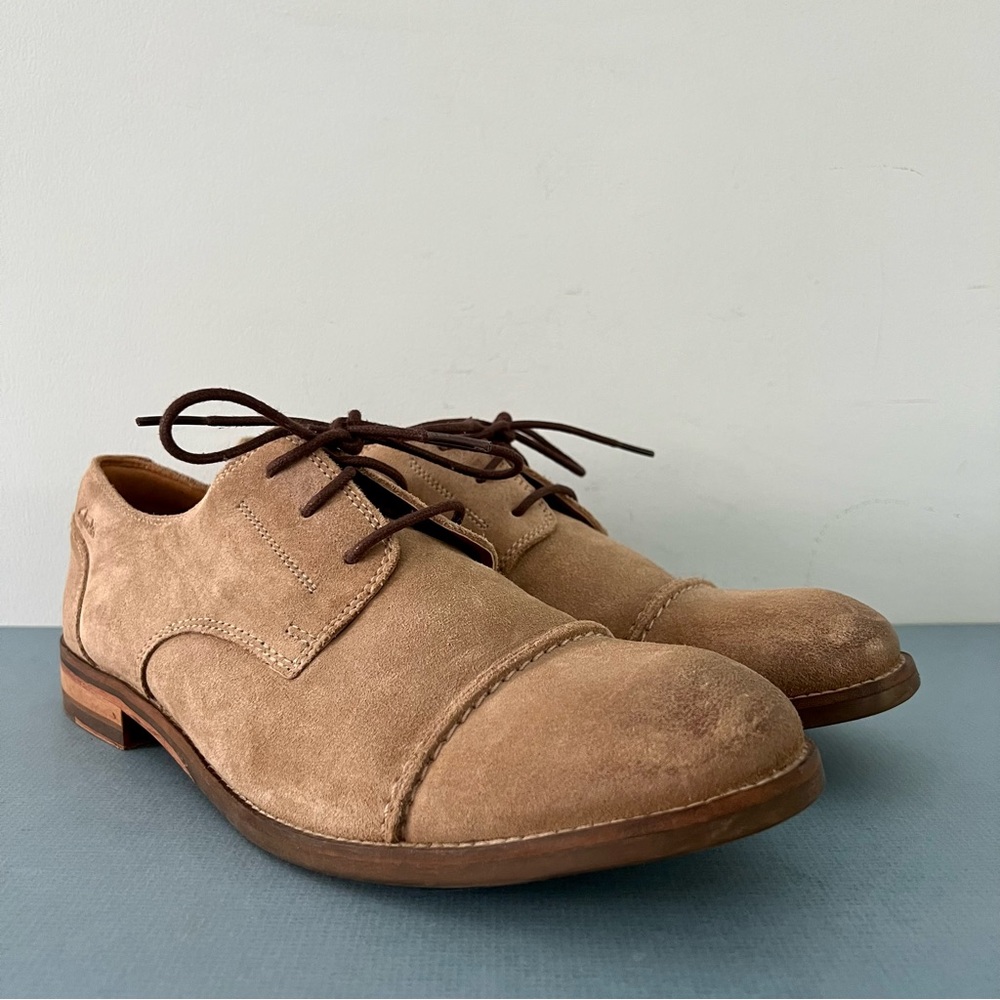 Clarks Exton Oxford Cap Toe‎ Lace Up Tan Suede Derby Shoes